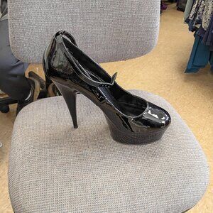 PERFECT FOR DRAG! Black Patent Leather Platform Stiletto Heels Size 14